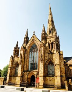 A photo of Salford Cathedral, St.John the Evangelist, from Salford Crescent, Greater Mancehster