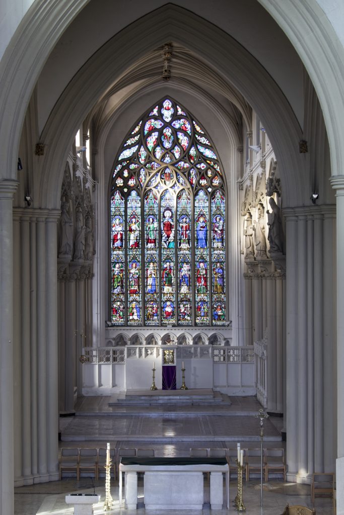 An image of the altar and sanctuary from the choir balcony